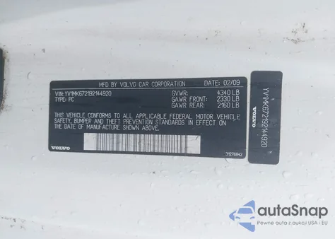 2009 Volvo C30 T5/T5 R-Design z USA, uszkodzony, nr VIN YV1MK672192144920